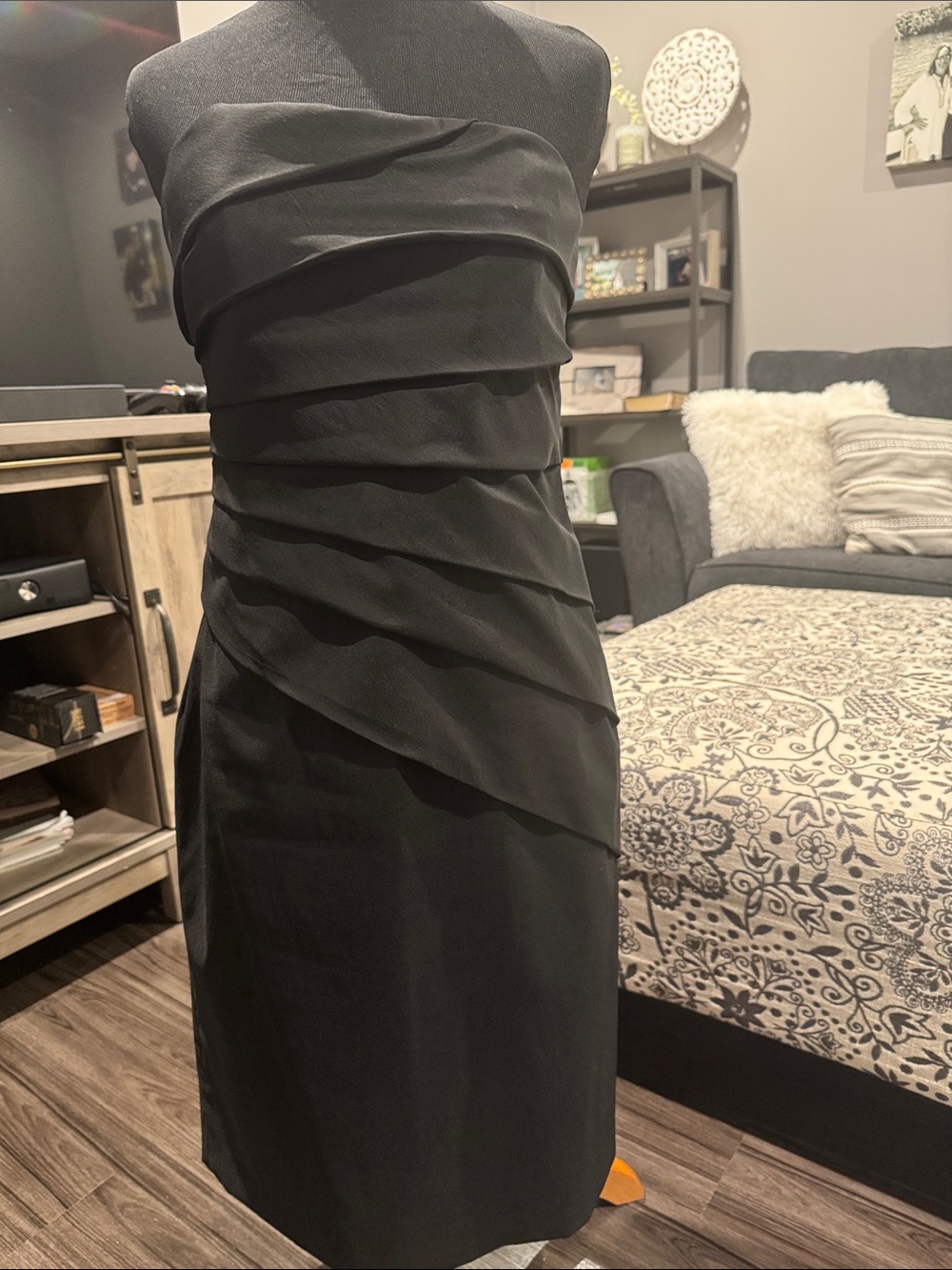 White House Black Market Strapless Black Tiered Cocktail Dress
